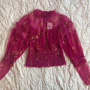 Free People Pink Mesh Top